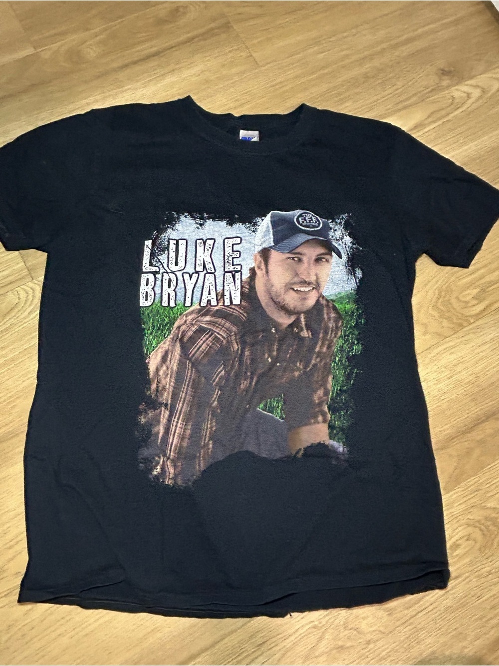 Gildan Black Luke Bryan Graphic Tee with Brown Plaid Print